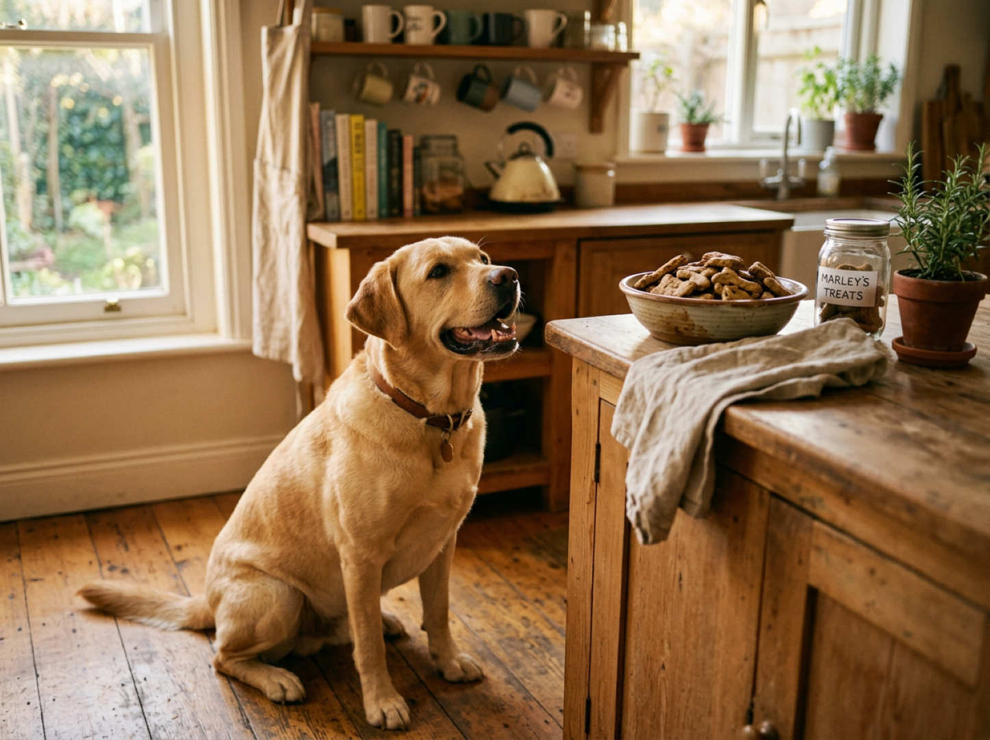 Happy puppy held in arms — Alessi's Artisan Bake House